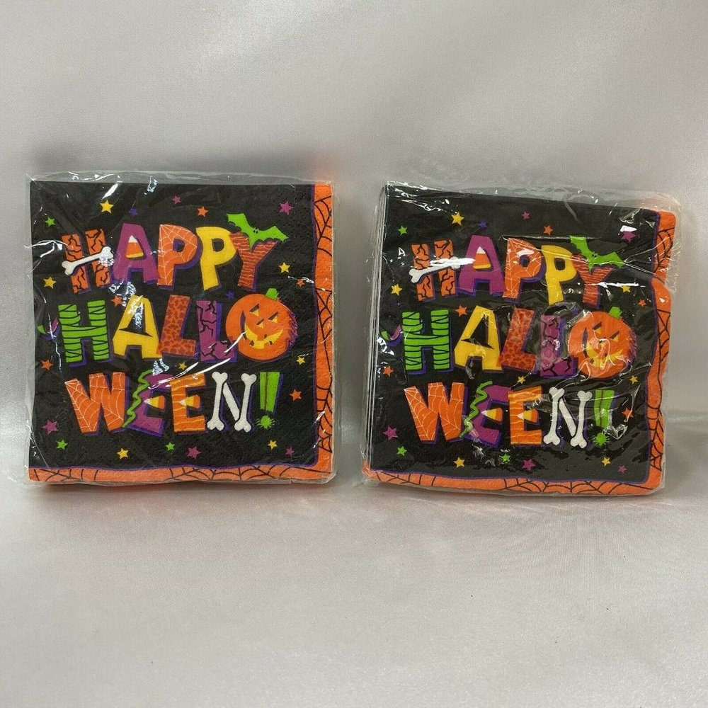 Vintage Happy Halloween Paper Beverage Napkins 80s